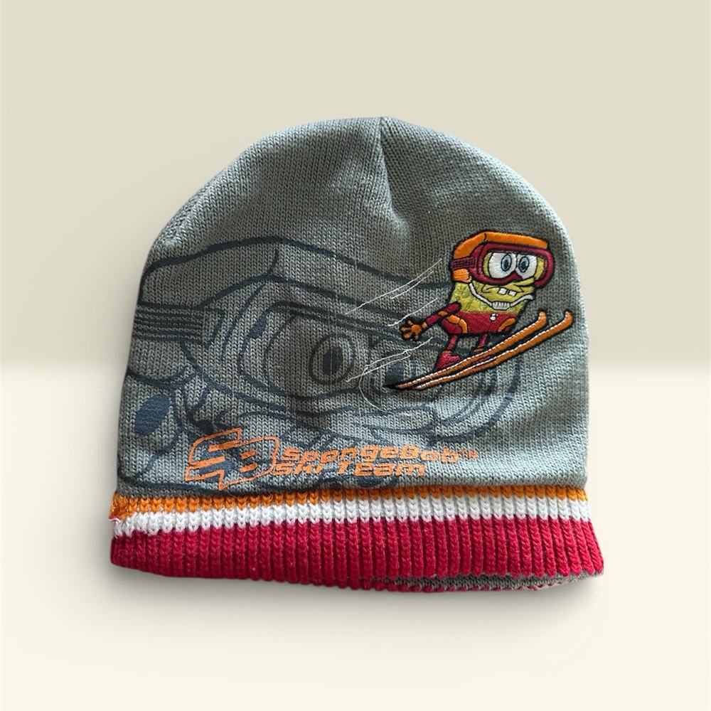Nickelodeon SpongeBob Ski-Team Graphic Black Knit Beanie Winter Hat Cap